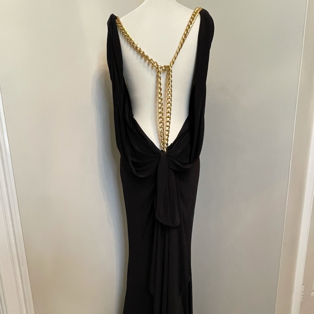 Black Gown Open Back with Gold Chains